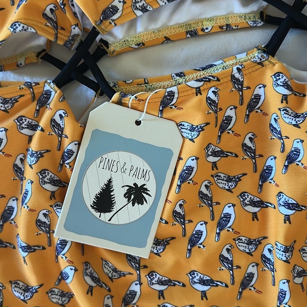 Pines & Palms Swimwear *NWT* Women's Bird Print Yellow Swimsuit - Picture 10 of 13